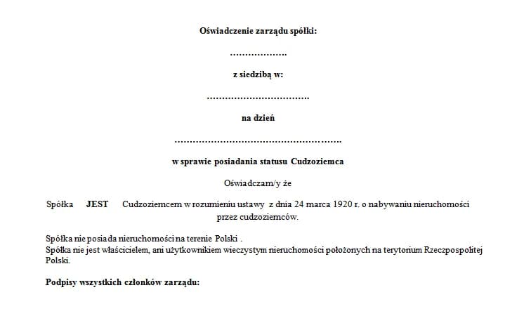 Oświadczenie czy spółka jest cudzoziemcem - uniknij problemów w KRS